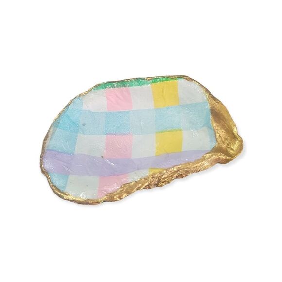 Pastel Plaid oyster trinket tray - Picture 2 of 2